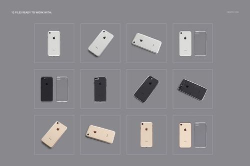 Set of mockup images featuring iPhone 8 clear cases and devices in multiple colors, viewed from front and back.