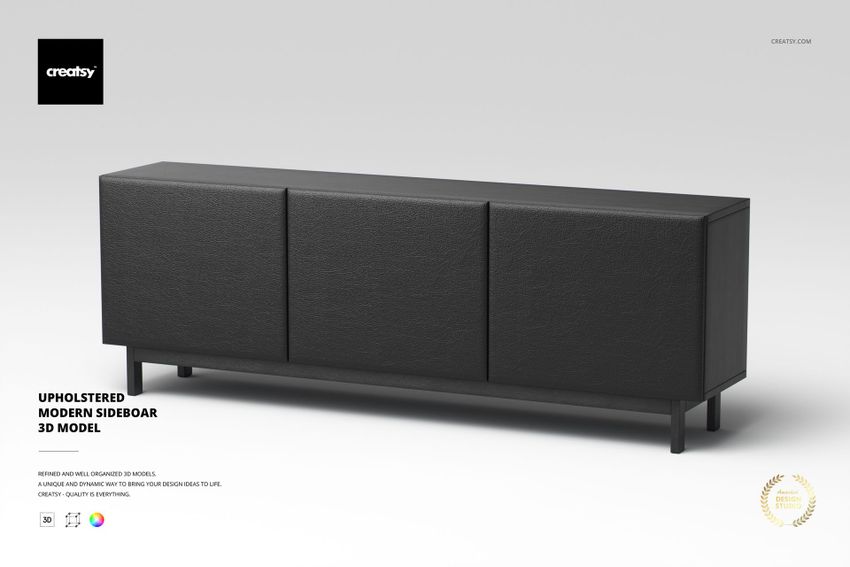 Upholstered Modern Sideboard 3D Model - mockup screenshot 1