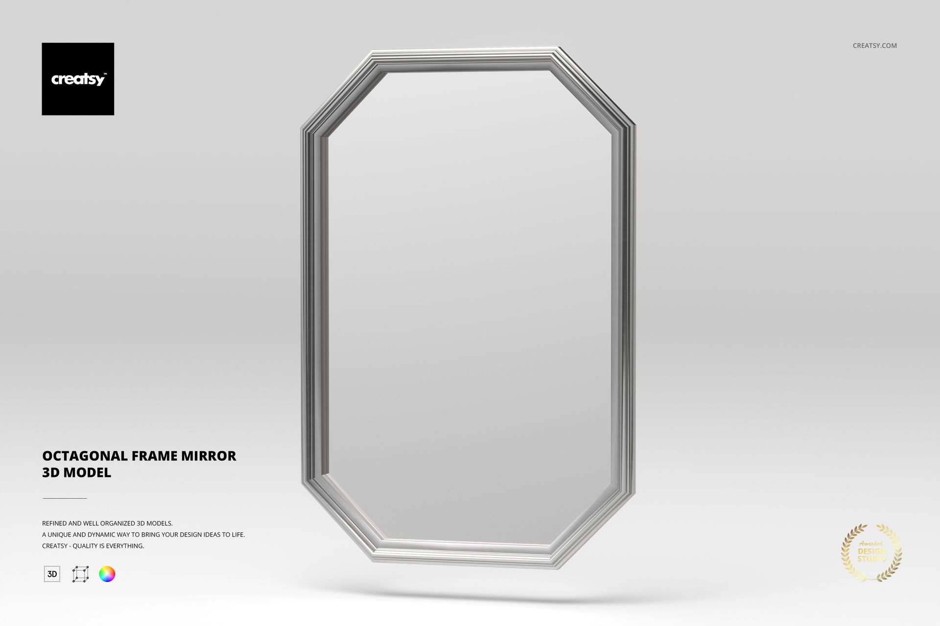 Octagonal frame mirror with beveled edges, shown in a front view against a light gray background.