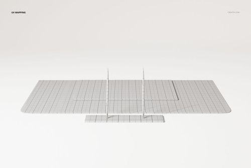 Rectangular office desk pad set 3D model shown from a front angle, featuring a grid pattern on a white background.