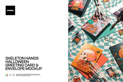 Skeleton Hands Halloween Greeting Card & Envelope Mockup - mockup preview 1
