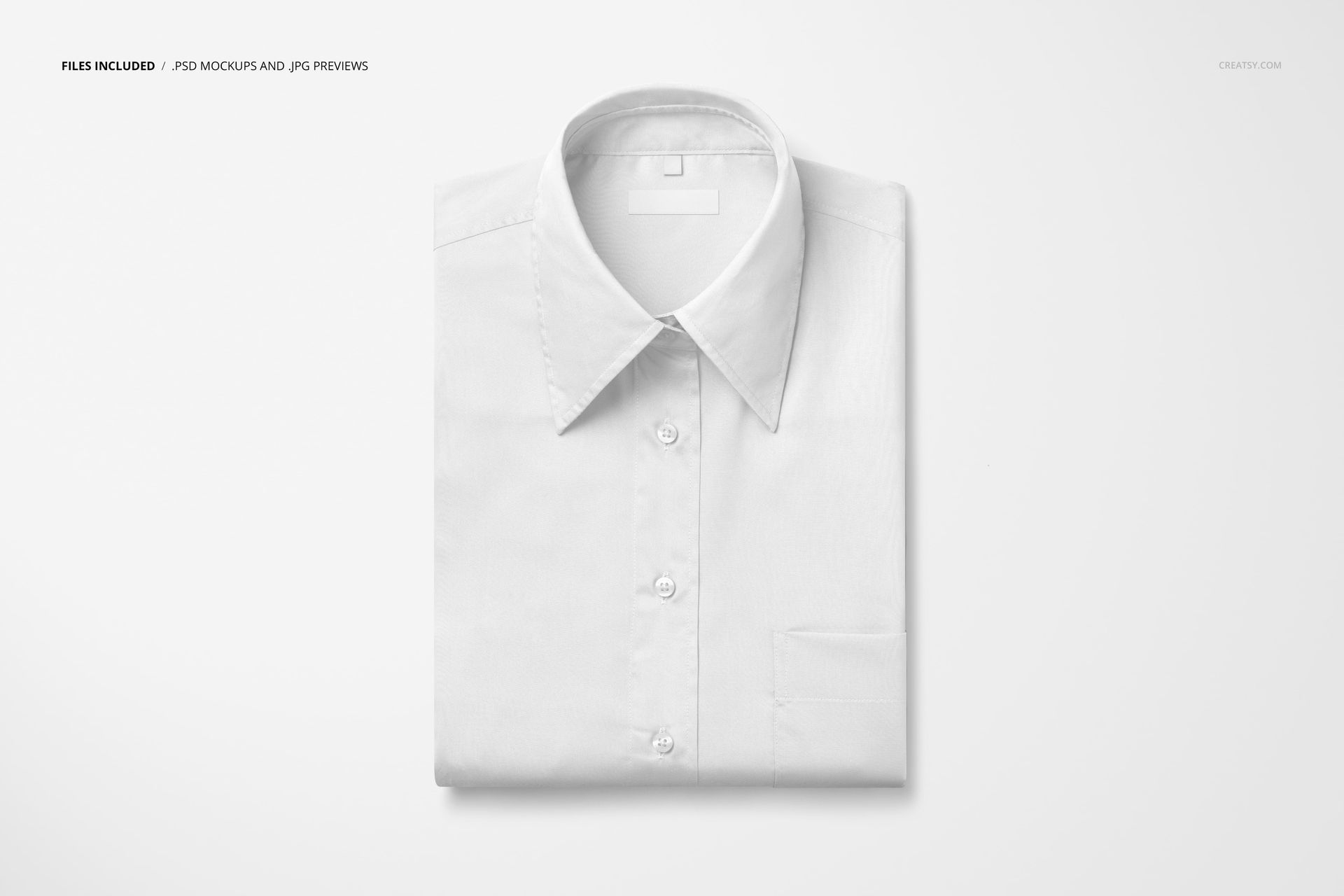 Folded white point-collar dress shirt mockup displayed from a top view on a plain light background.