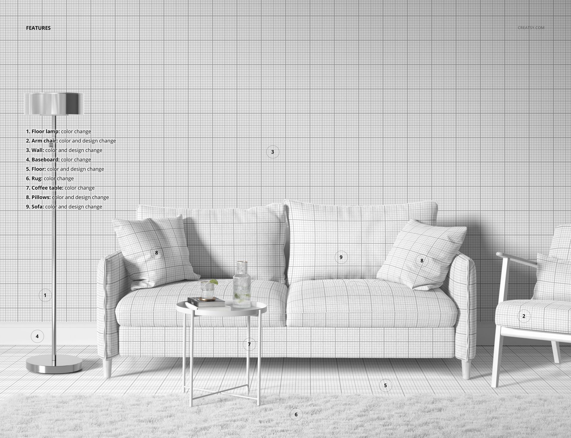 Sofa & Armchair with Pillows Wallpaper Mockup - mockup screenshot 3