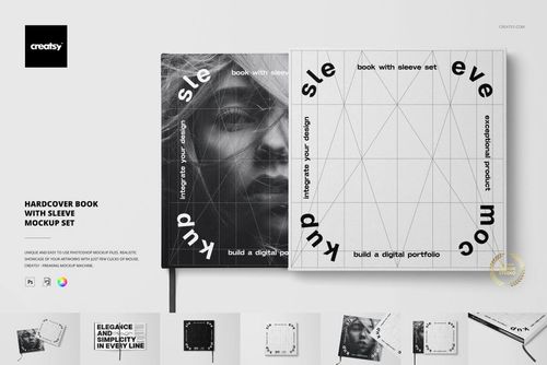 Hardcover Book & Sleeve Mockup Set - mockup preview 1