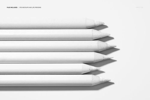 Top view of six colored pencils arranged in parallel on a white surface, shown in a stationery mockup scene.