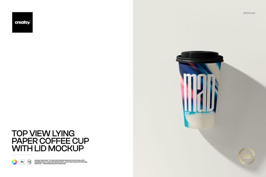 Free Top View Paper Coffee Cup with Lid Branding PSD Mockup - mockup screenshot 1