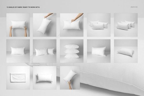 Rectangular pillow mockup set showing multiple white pillows from various angles on a neutral background.