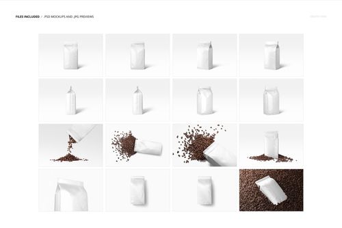 Glossy coffee bag mockup set displayed in various angles, including front, side, and top views on a white background.