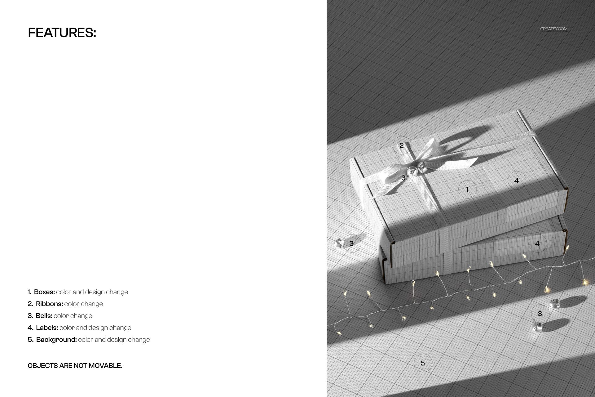 Gift Shipping Boxes with Ribbon Christmas Scene Mockup - mockup screenshot 3