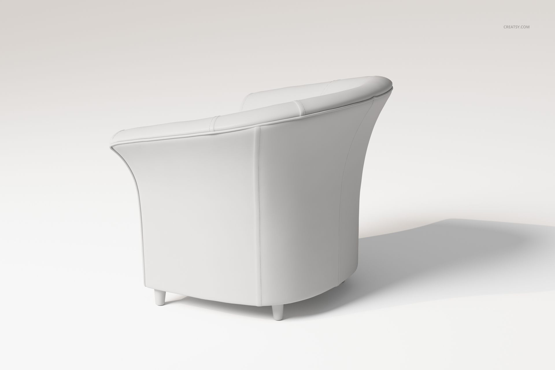 High back tub chair with smooth white upholstery shown from a rear side angle on a plain light background.