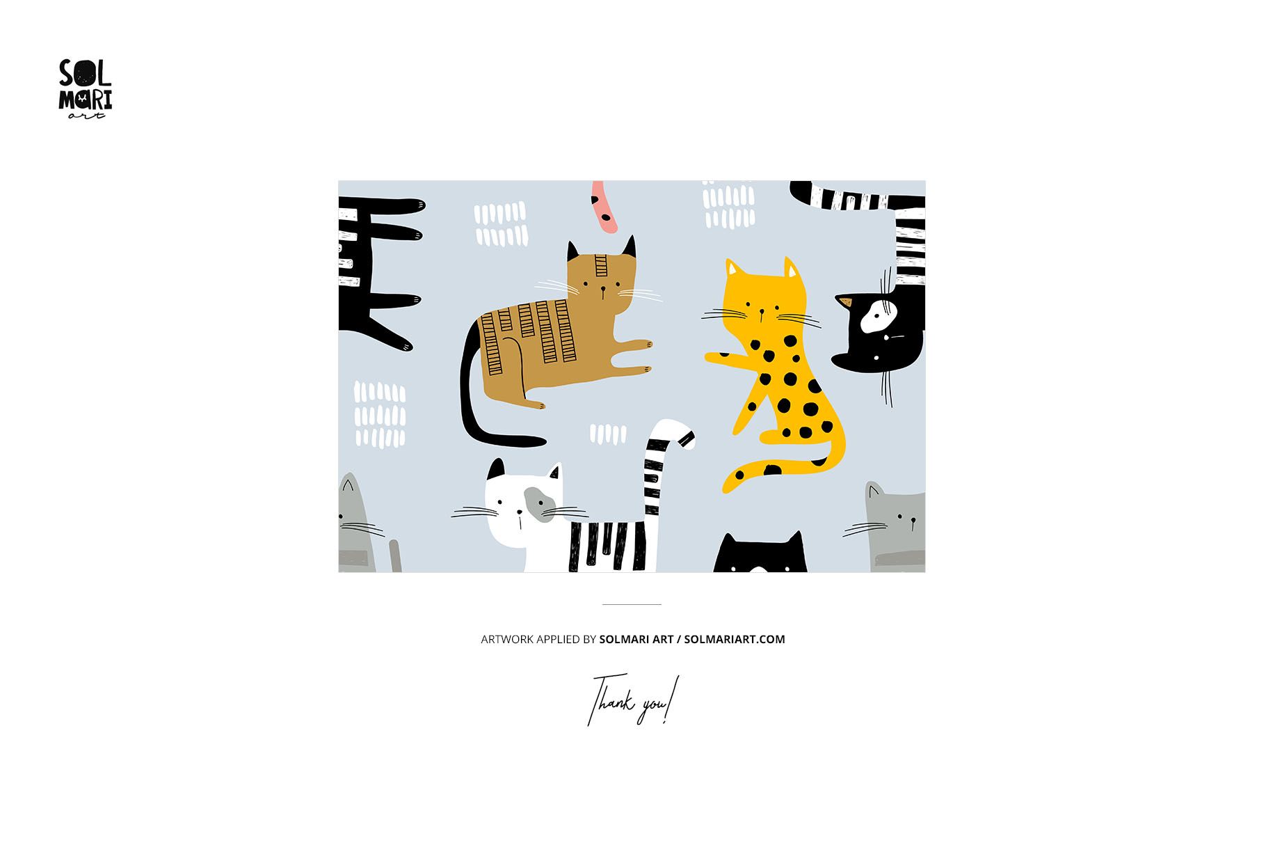 Kids pull on hoodie mockup featuring playful cat illustrations in various colors on a light blue background, front view.