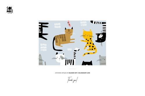 Kids pull on hoodie mockup featuring playful cat illustrations in various colors on a light blue background, front view.