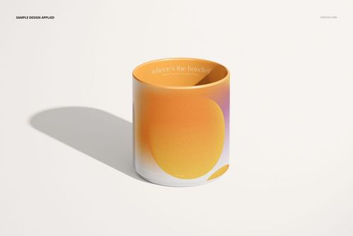PSD mockup of a handleless mug with a smooth cylindrical shape and warm gradient design, displayed on a plain background.