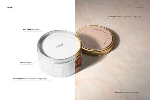 4 oz candle tin mockup featuring a wooden wick, customizable label, and tin color, displayed from a top angle.