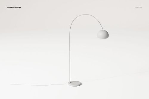 Minimalist flexible floor lamp with a curved stand and dome-shaped shade, shown on a plain white background, side view.