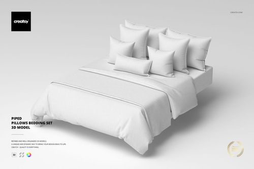 Piped Pillows Bedding Set 3D Model - mockup preview 1