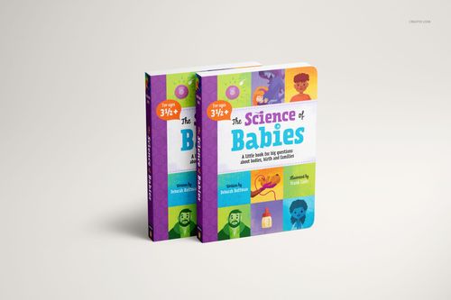 Two colorful board books standing upright on a light surface, featuring illustrated covers and rounded corners.