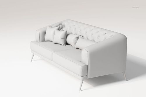 Front angled view of a modern dimple sofa in white with tufted backrest and multiple matching cushions on a plain background.