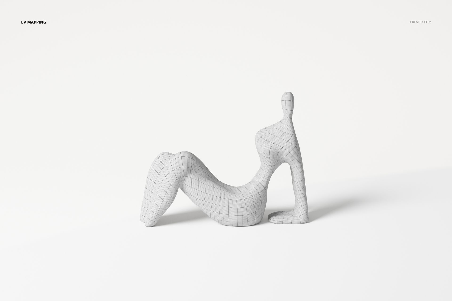 Abstract sculpture 3D model with a smooth, curving form and grid pattern, viewed from the front on a white background.