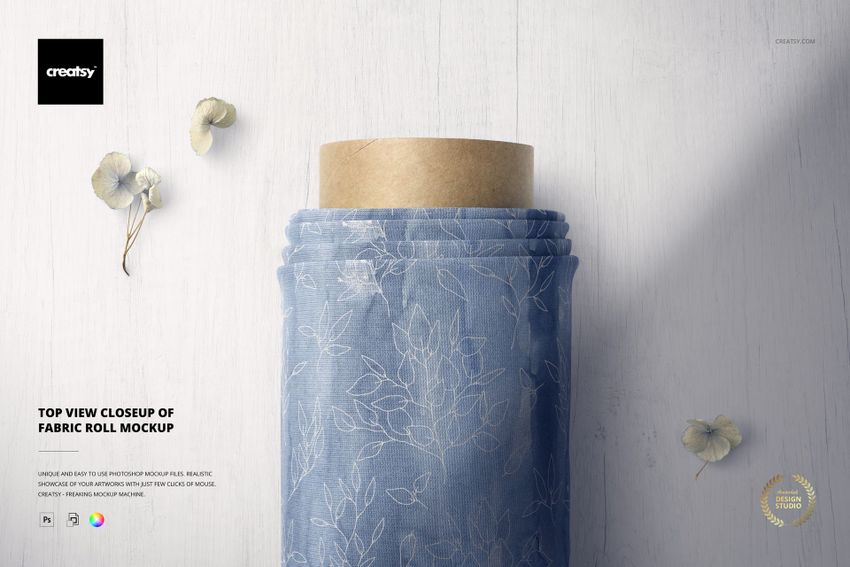 Top View Closeup of Fabric Roll Mockup - mockup screenshot 1