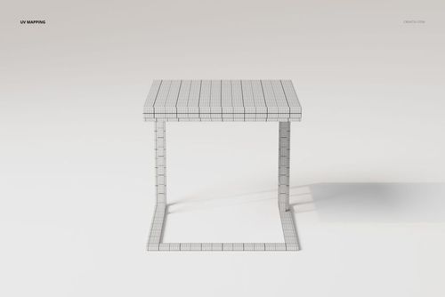 C-shaped side table 3D model shown from the front, featuring a wireframe texture on a plain light background.