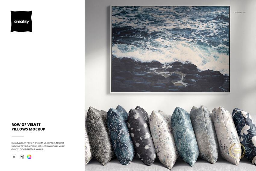 Row of Velvet Pillows Mockup - mockup screenshot 1
