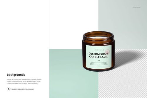 Front view of a 4oz amber jar candle mockup with a custom label and wooden wick on a minimalist surface.