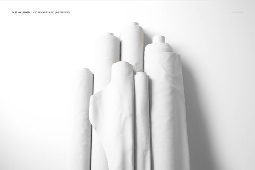 Fabric rolls mockup showing a collection of unpatterned white textiles, viewed from a top-down perspective.