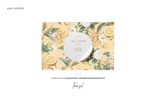 Fabric bolt mockup featuring a yellow background with a botanical and citrus fruit pattern, shown from a front view.