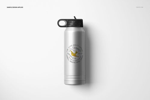 30 oz. stainless steel water bottle mockup with a black screw cap and central logo, displayed on a plain white background.