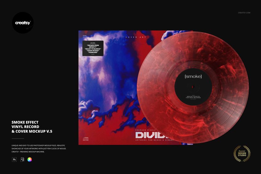 Smoke Effect Vinyl Record & Cover v.5 Mockup - mockup screenshot 1