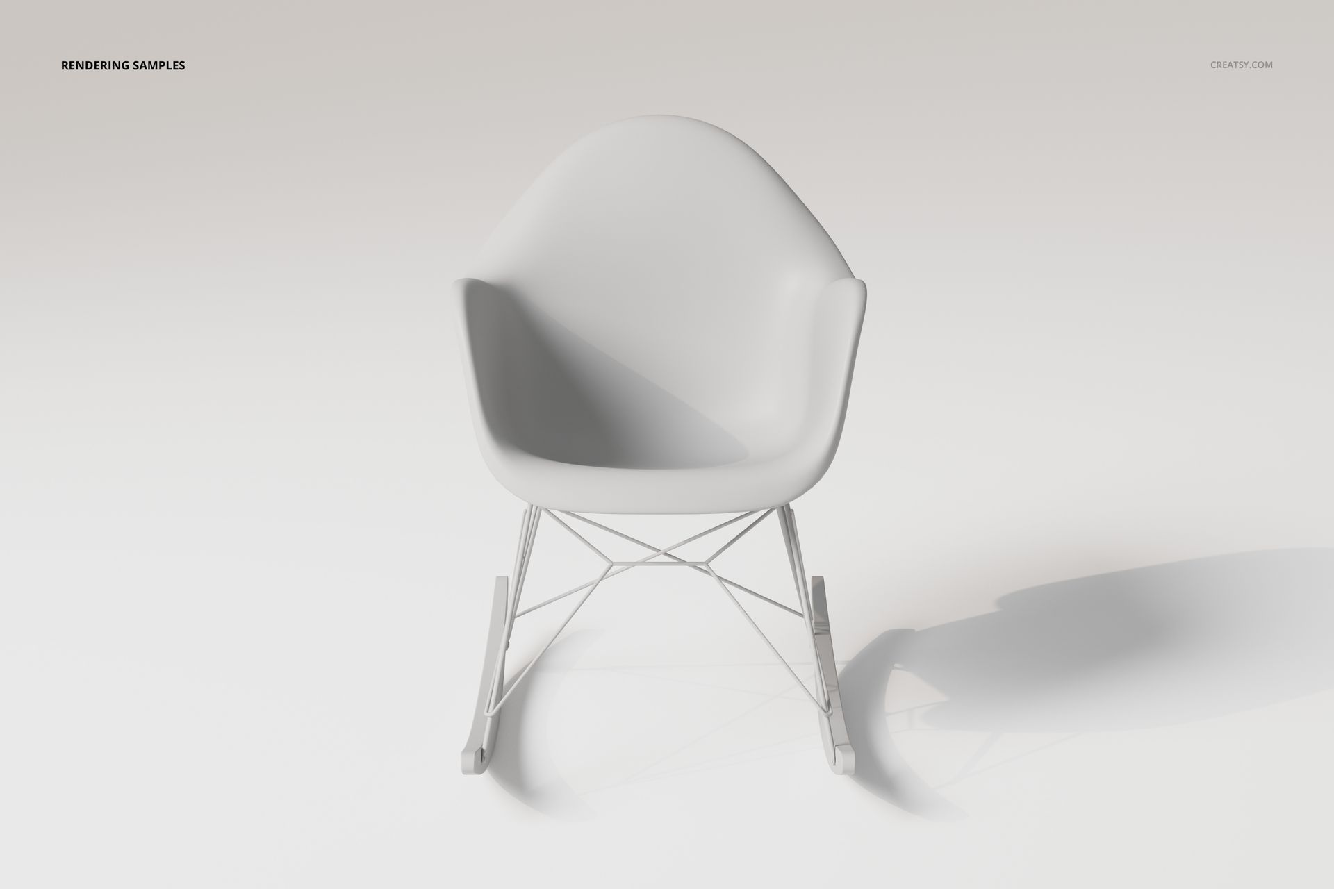 Front view of a modern white rocking chair with curved seat and metal base, displayed on a plain light background.