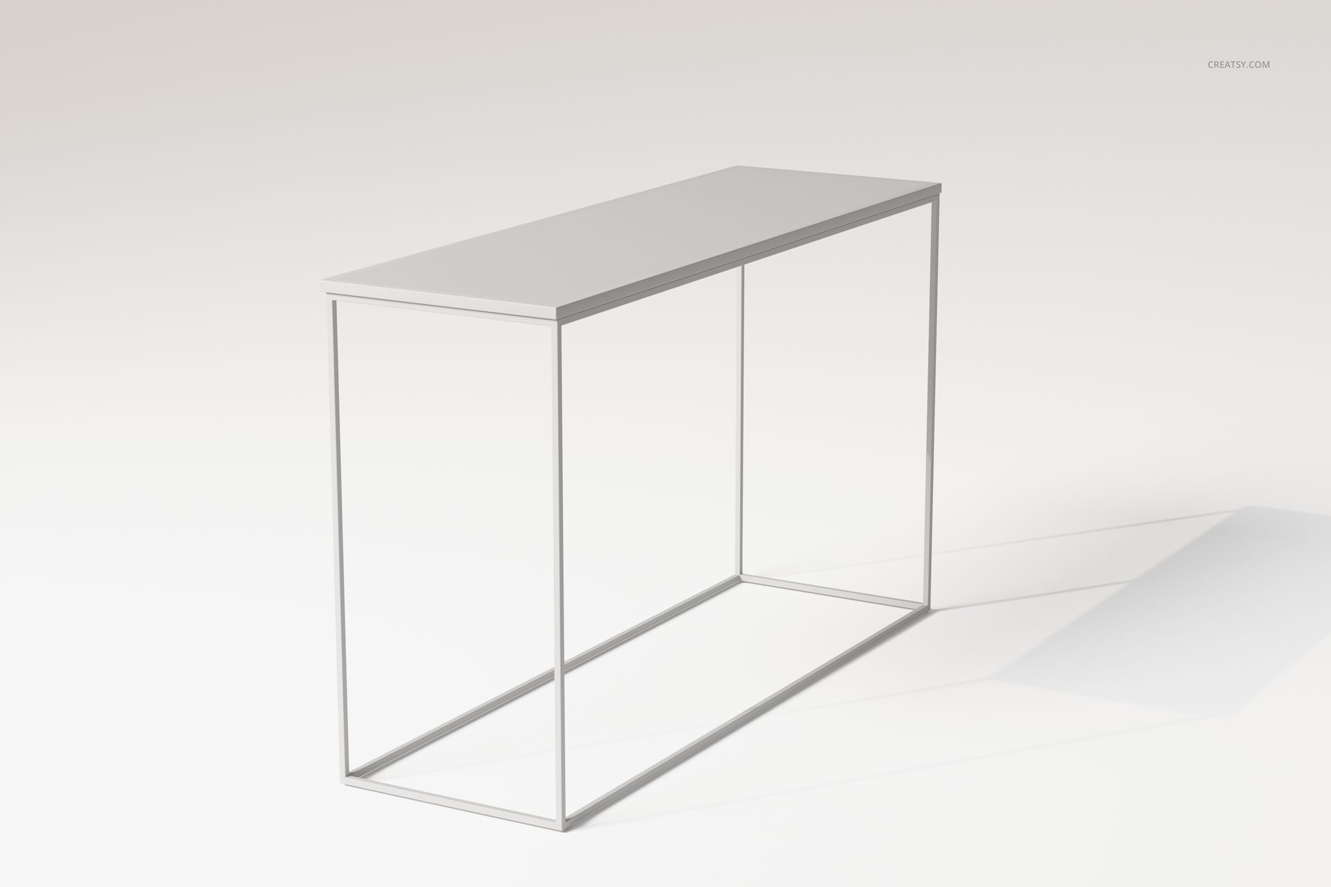 Console table with a minimalist metal frame and rectangular top, shown in a front angled view on a light background.