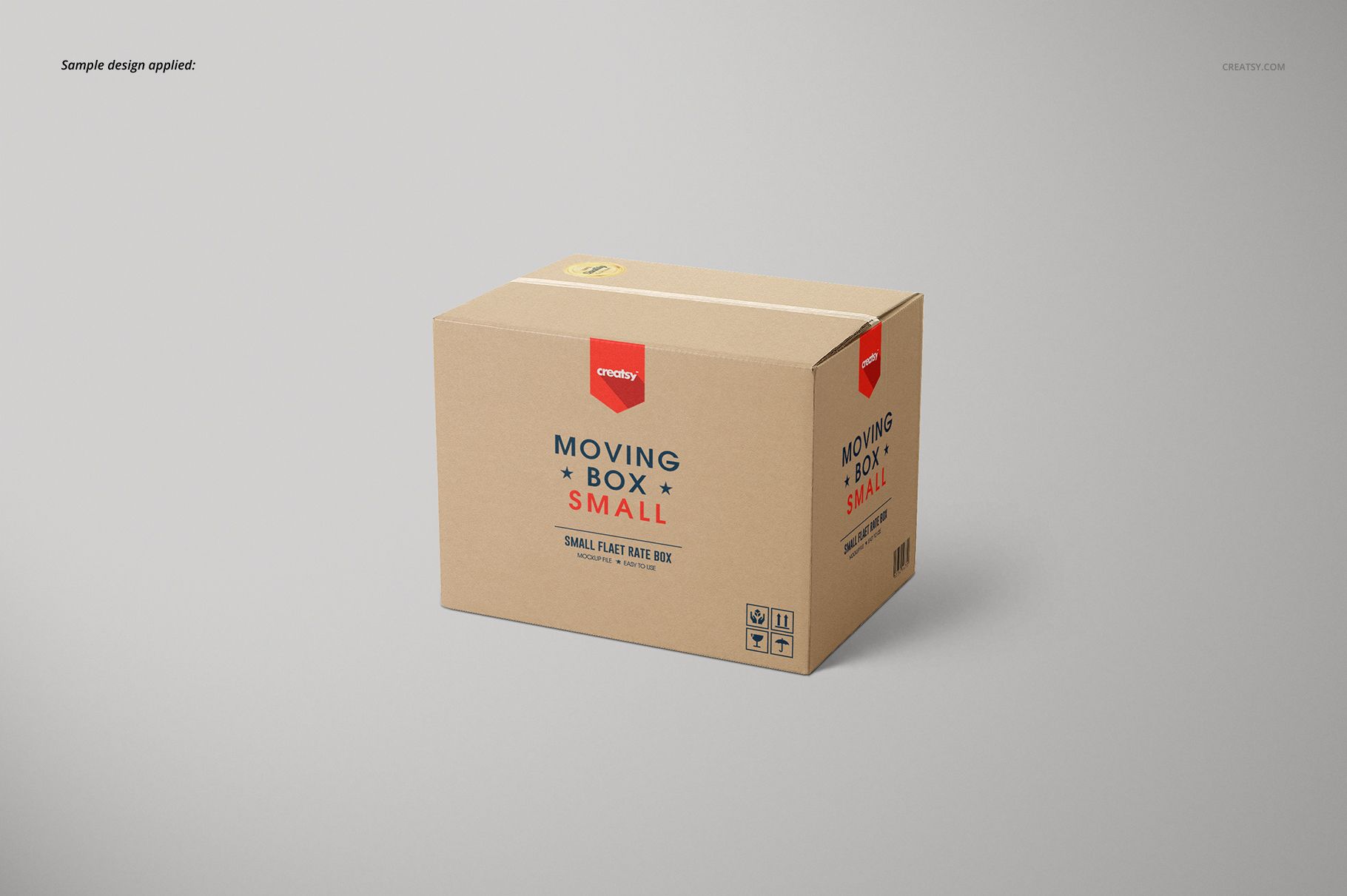 Rectangular cardboard box mockup featuring a custom design, displayed at an angle against a neutral backdrop.