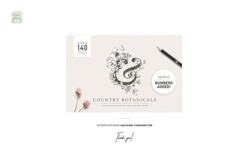 Front view of a fabric stack mockup featuring a neutral background, floral illustration, pencil, and dried flowers.