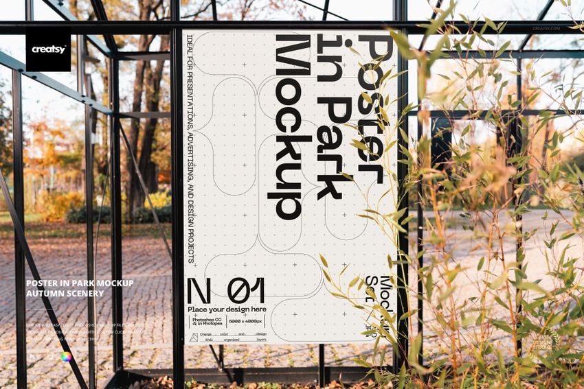Poster in Park Mockup - Autumn Scenery - mockup screenshot 1