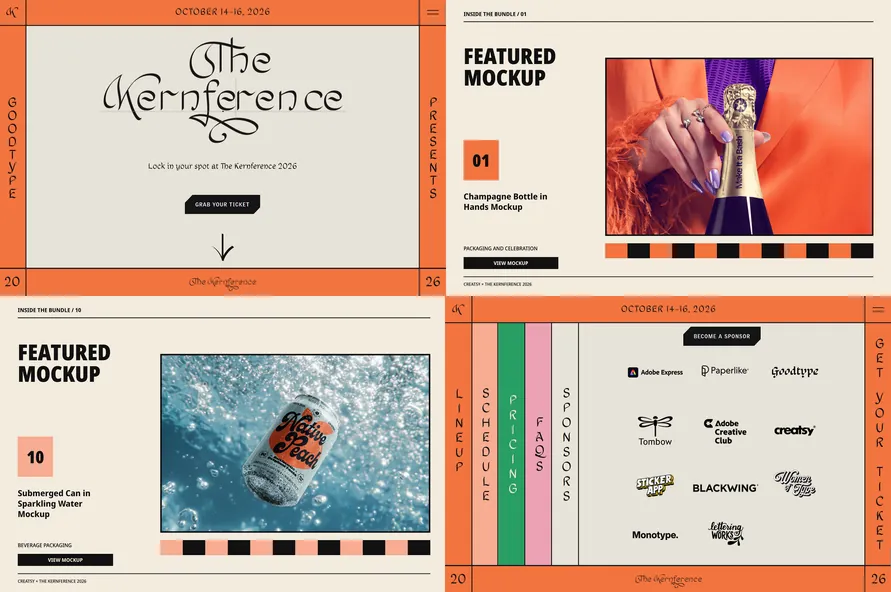 The Kernference website and featured Creatsy mockups