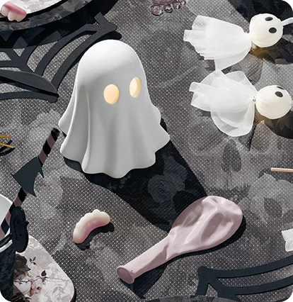 A ghost in the finished Halloween scene.